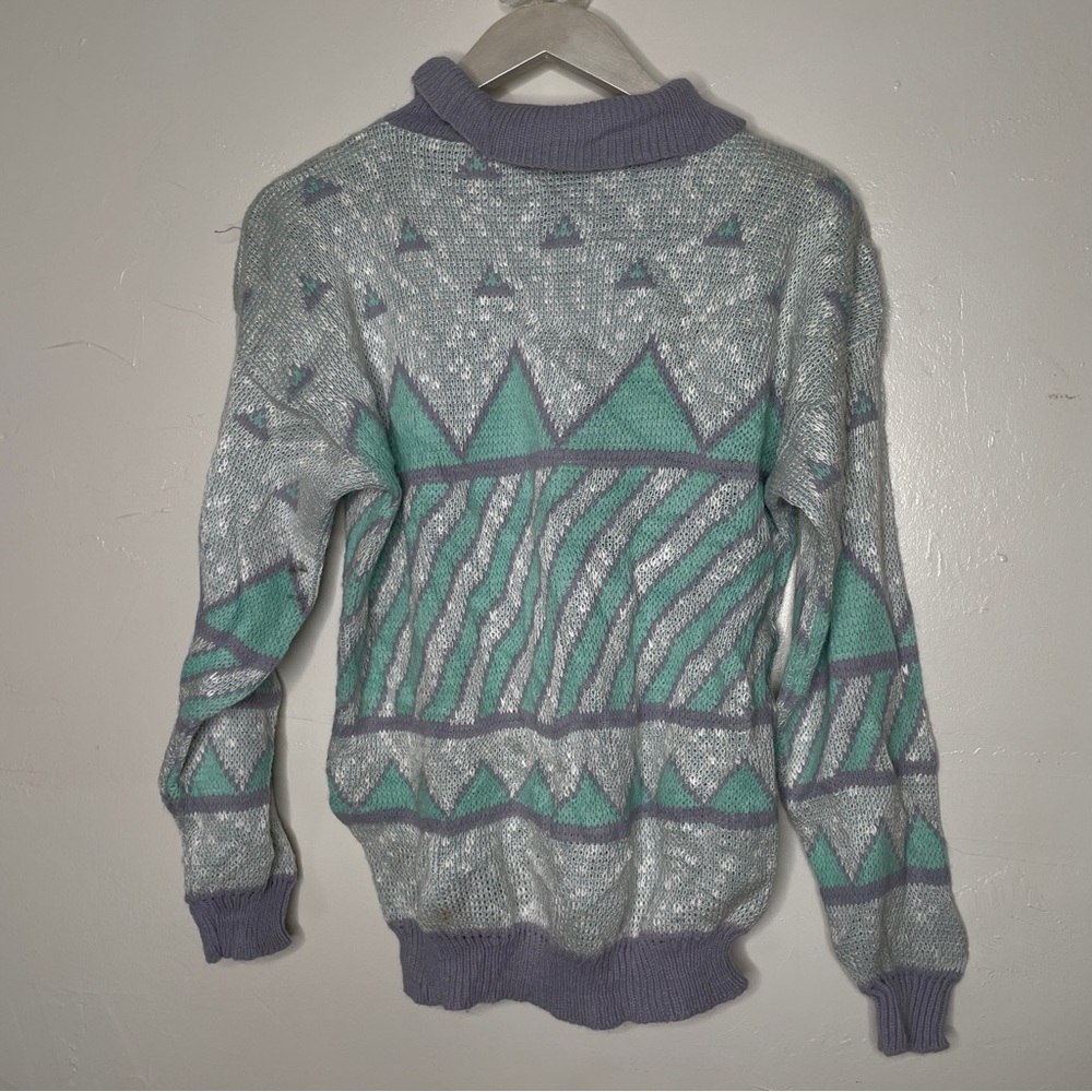 1980s Adele Geometric Pattern Collared Knit Sweat… - image 7